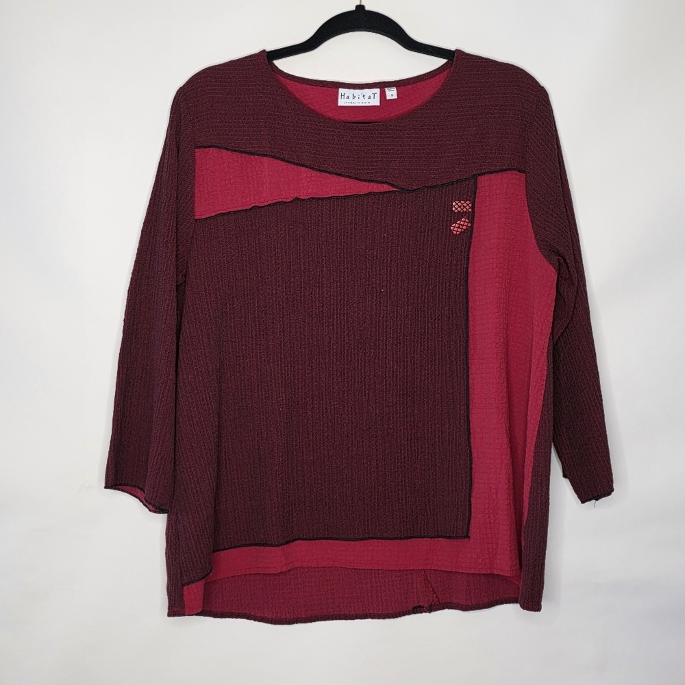 Habitat Colorblocked Oversized Top Size Small 3/4 Sleeves Lagenlook Shirt - Picture 2 of 14